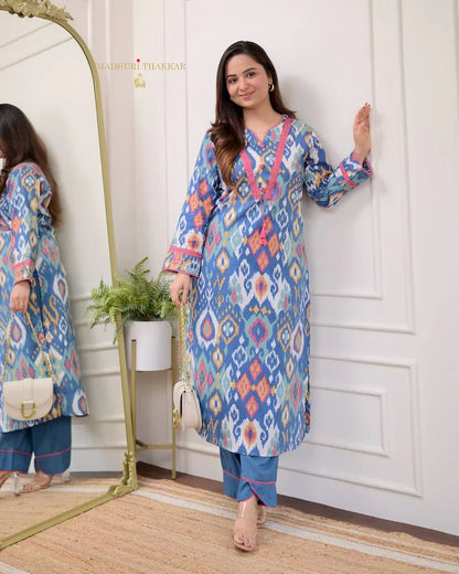 Premium Cotton Printed Designer Kurti With Bottom Set