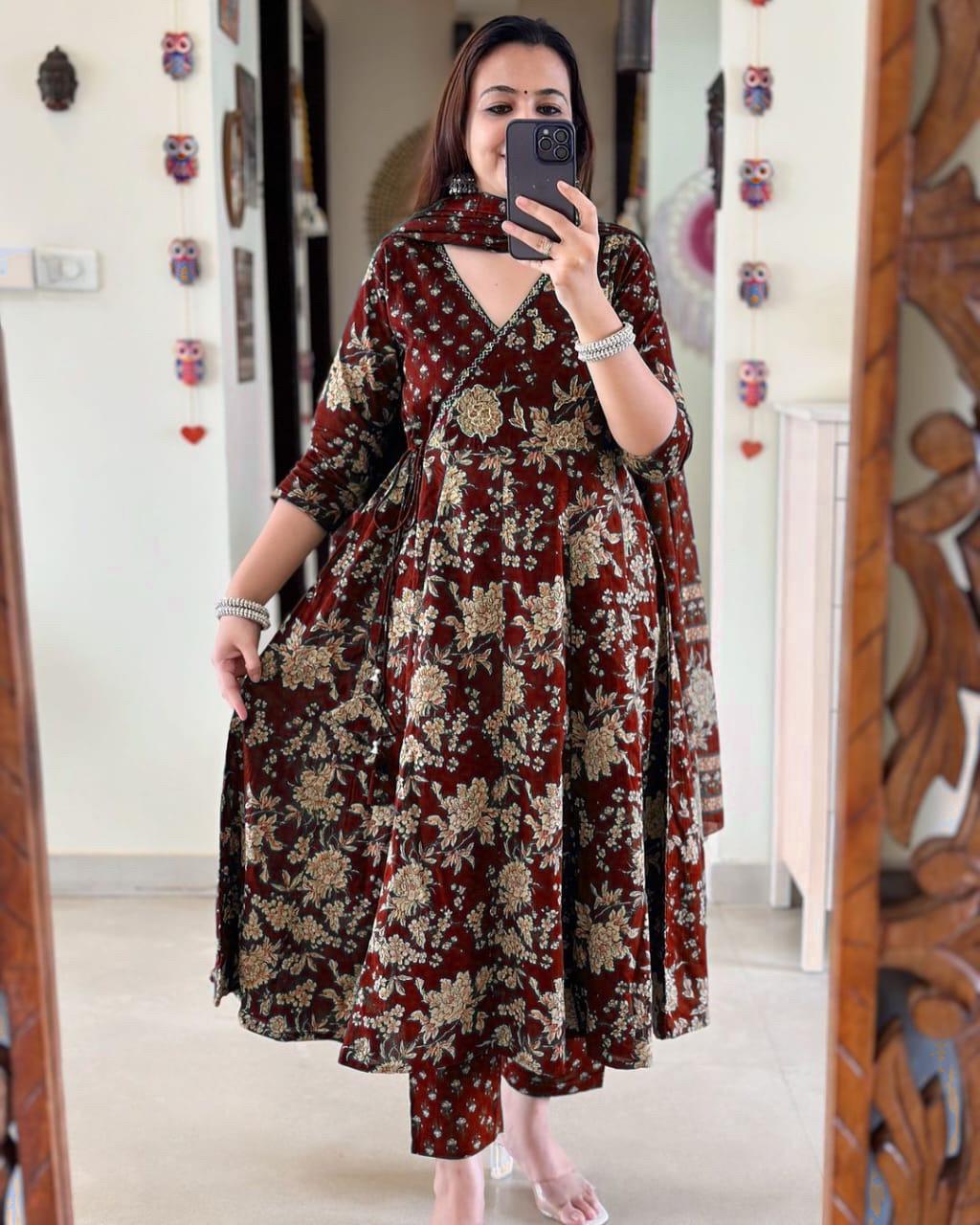 Anarkali Kurta Set With Angrakha Style For Women( Purple )