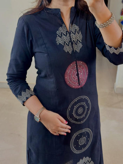 Blue Color Cotton Embroidered Suit Set