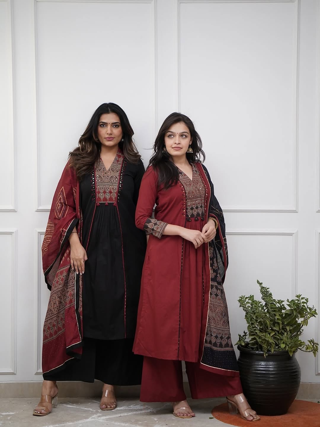 Black Ethnic Kurta Set with Elegant Printed Dupatta